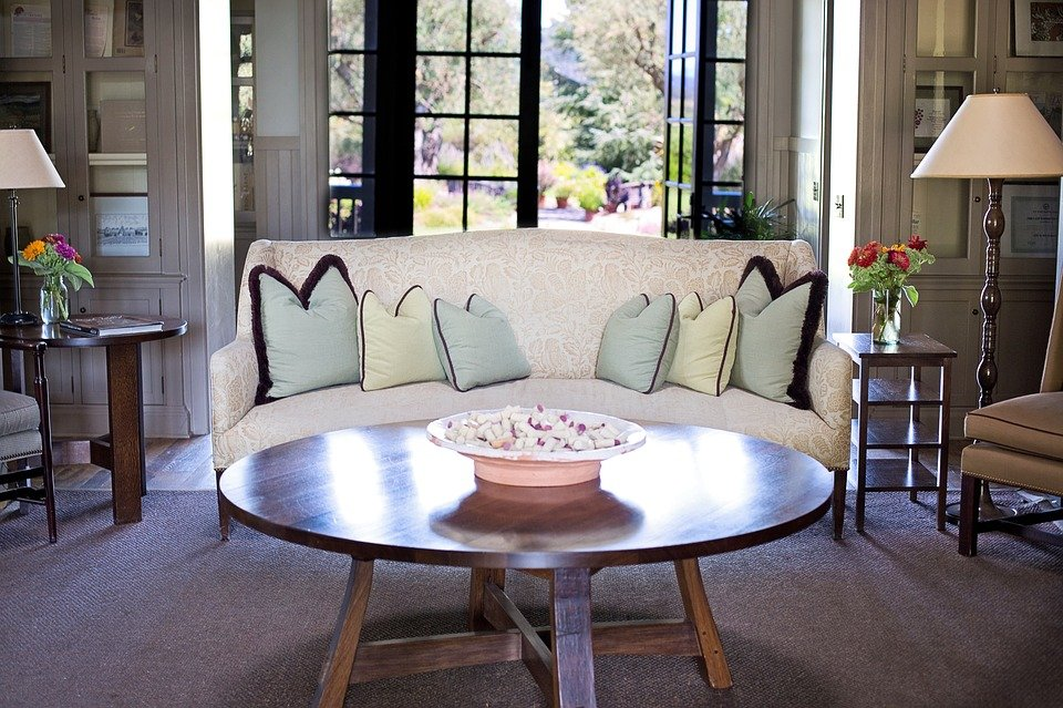 Custom sofa in a mid-century modern living room  