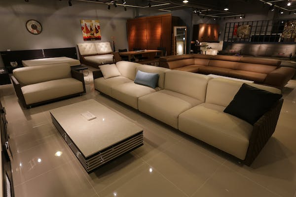 a neutral-toned sofa