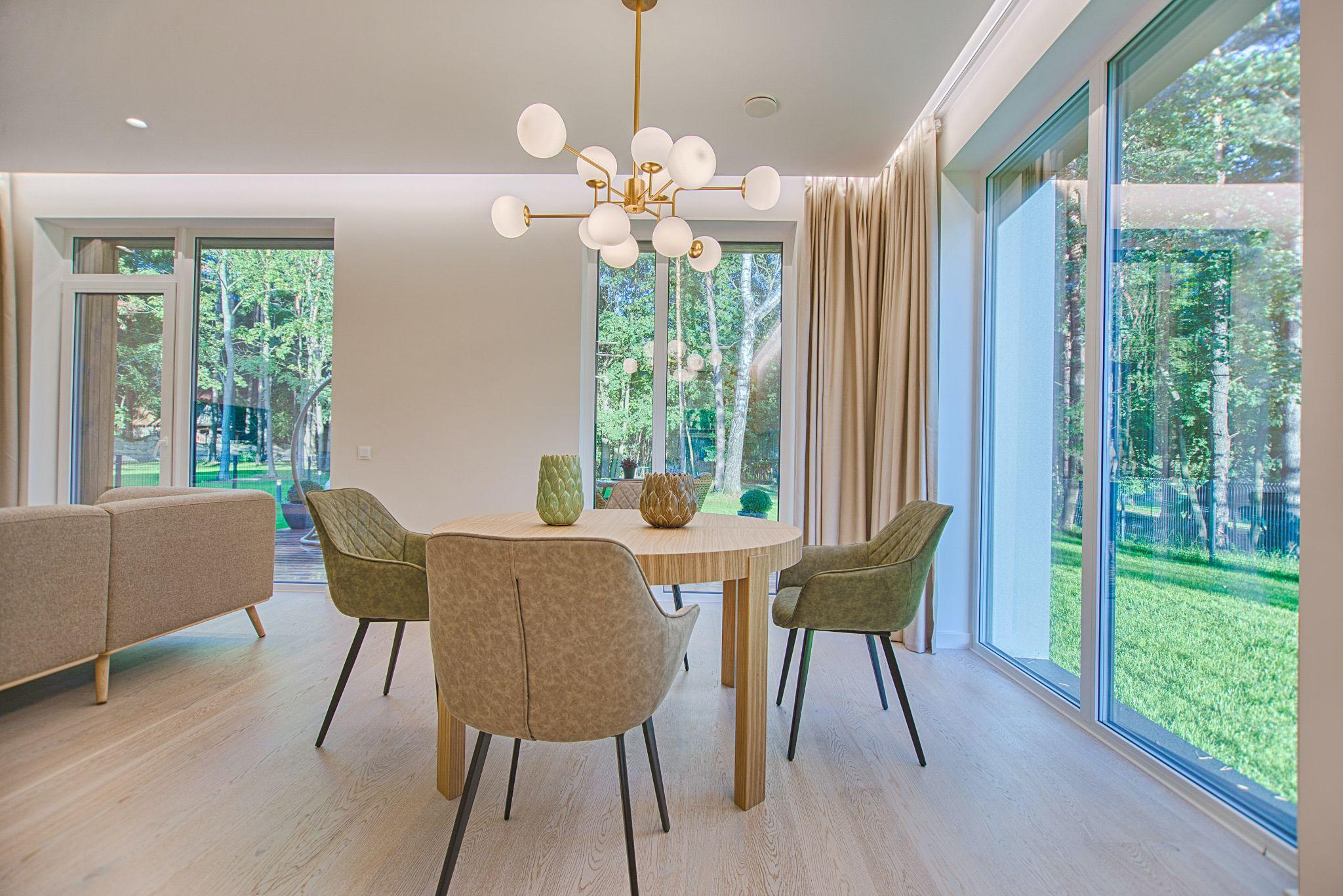 Dining room with curtains